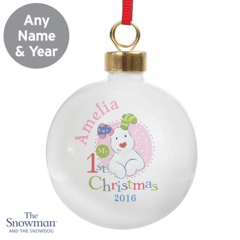 Personalised The Snowdog My 1st Christmas Pink Bauble Extra Image 1